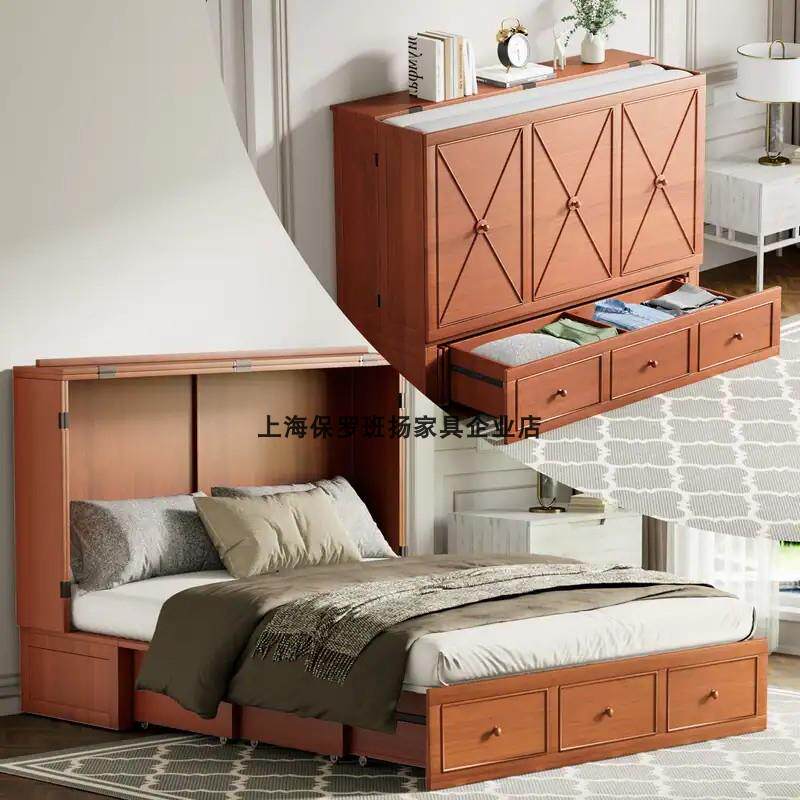 全实木折叠床伸缩床墨菲床壁柜床小户型实用拉伸床隐形床柜子床