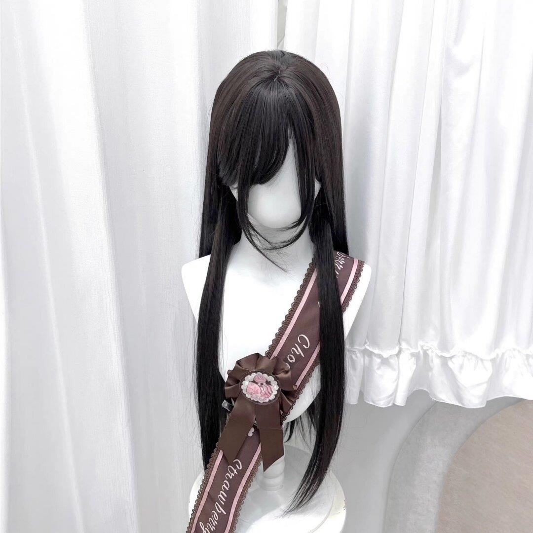 萌瞭个萌假发女80cm长直发Lolita双马尾黑棕色jk甜美减龄全头套式