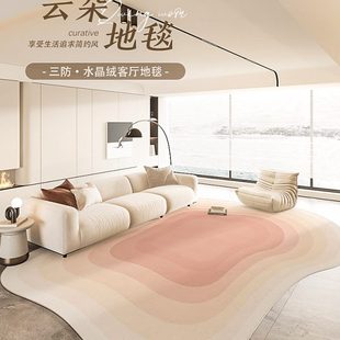 异形地毯客厅高级家用奶油风不规则沙发茶几毯简约卧室免洗地垫