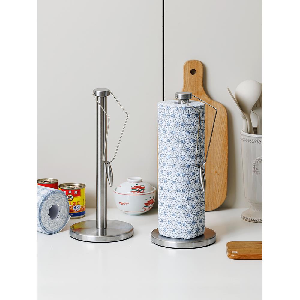 不锈钢厨房卷纸架台面立式纸巾支架叉腰大卷筒纸挂架保鲜膜收纳架