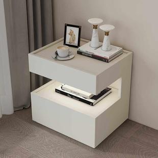 上海诺艺现代极简实木床头柜卧室悬浮床头柜感应灯收纳床边柜定制