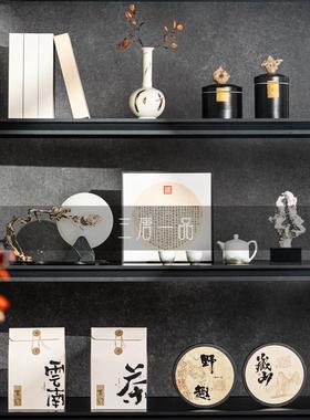 新中式茶室茶柜博古架书房摆件禅意样板间开 放格陈列室内软装饰