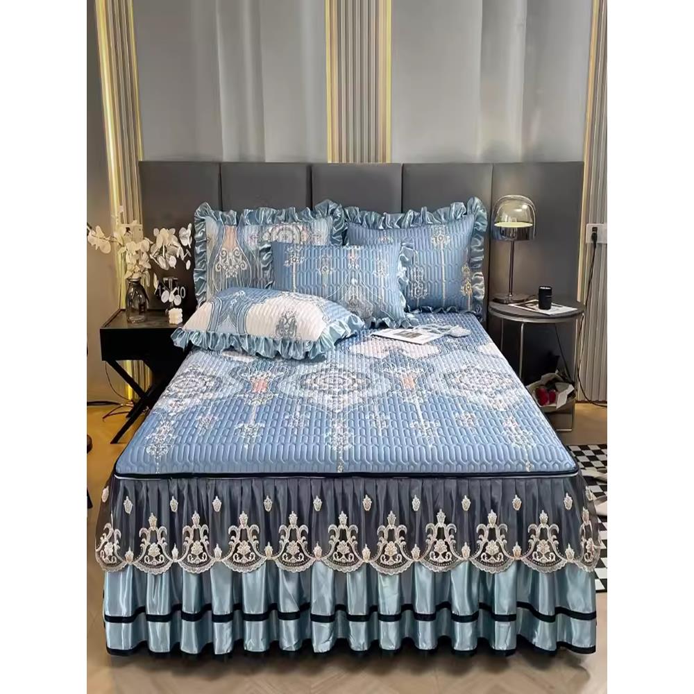 乳胶凉席三件套可拆卸夏季水洗床裙款冰丝席空调席1.8m床罩海洋丝