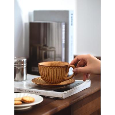 复古小奢华咖啡杯 粗陶杯子碟 精致高档颜值挂耳日式拉花杯下午茶