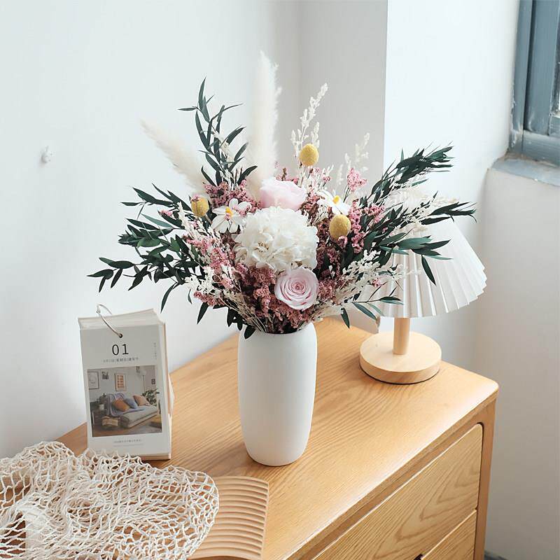 永生玫瑰尤加利干花花束网红摆件真花绣球水晶草摄影拍摄家居装饰