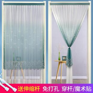 卧室厨房遮挡帘双层纱帘防蚊长门帘免打孔 纱门帘蕾丝隔断半帘夏季