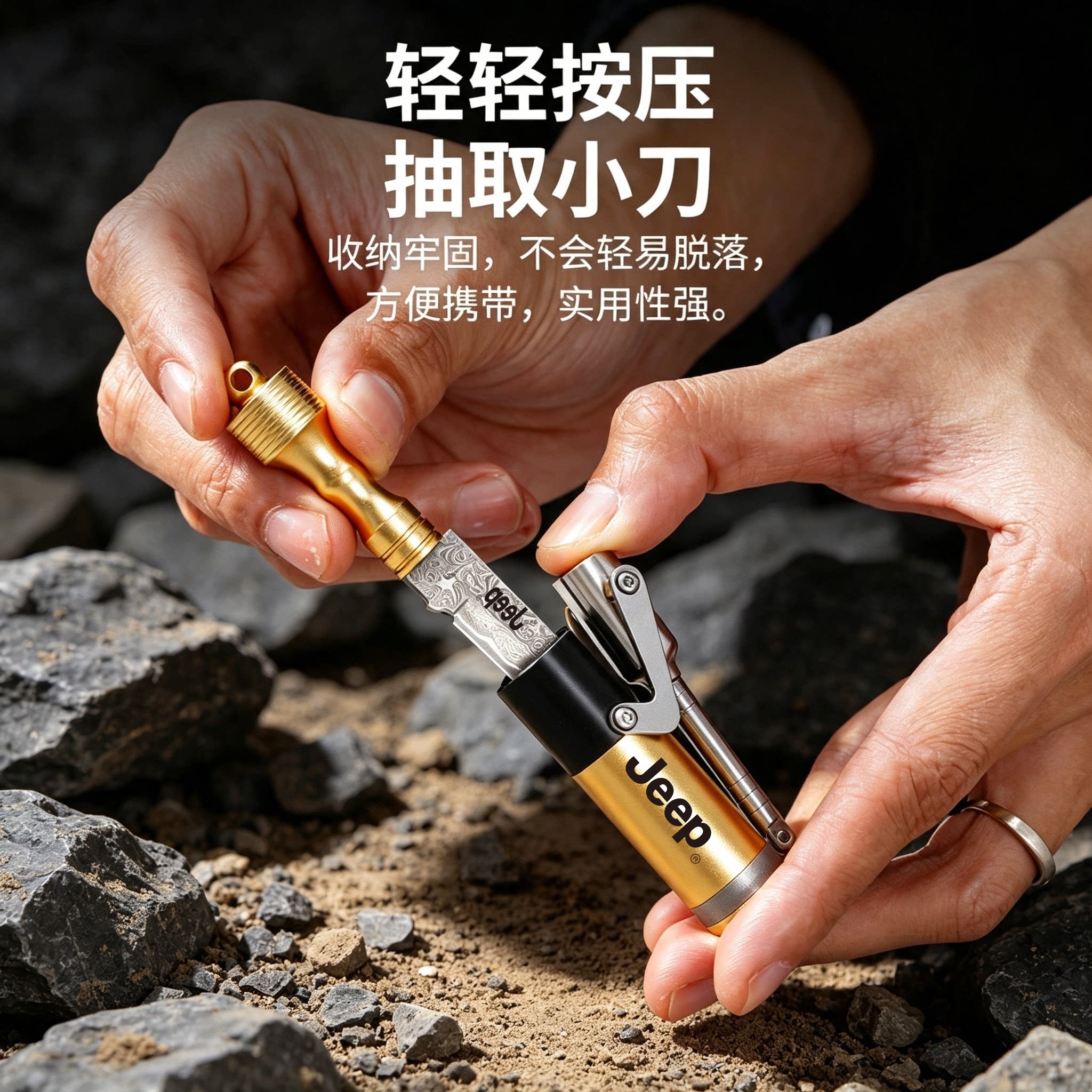 JEEP大马士革钢刀起重机户外小刀