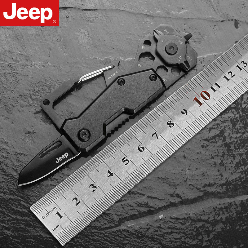 JEEP多功能不锈钢小工具取卡针螺丝批组合EDC户外随身钥匙扣小刀