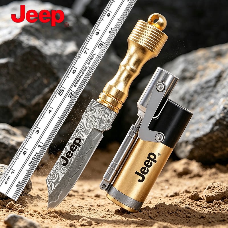 JEEP大马士革钢刀起重机户外小刀