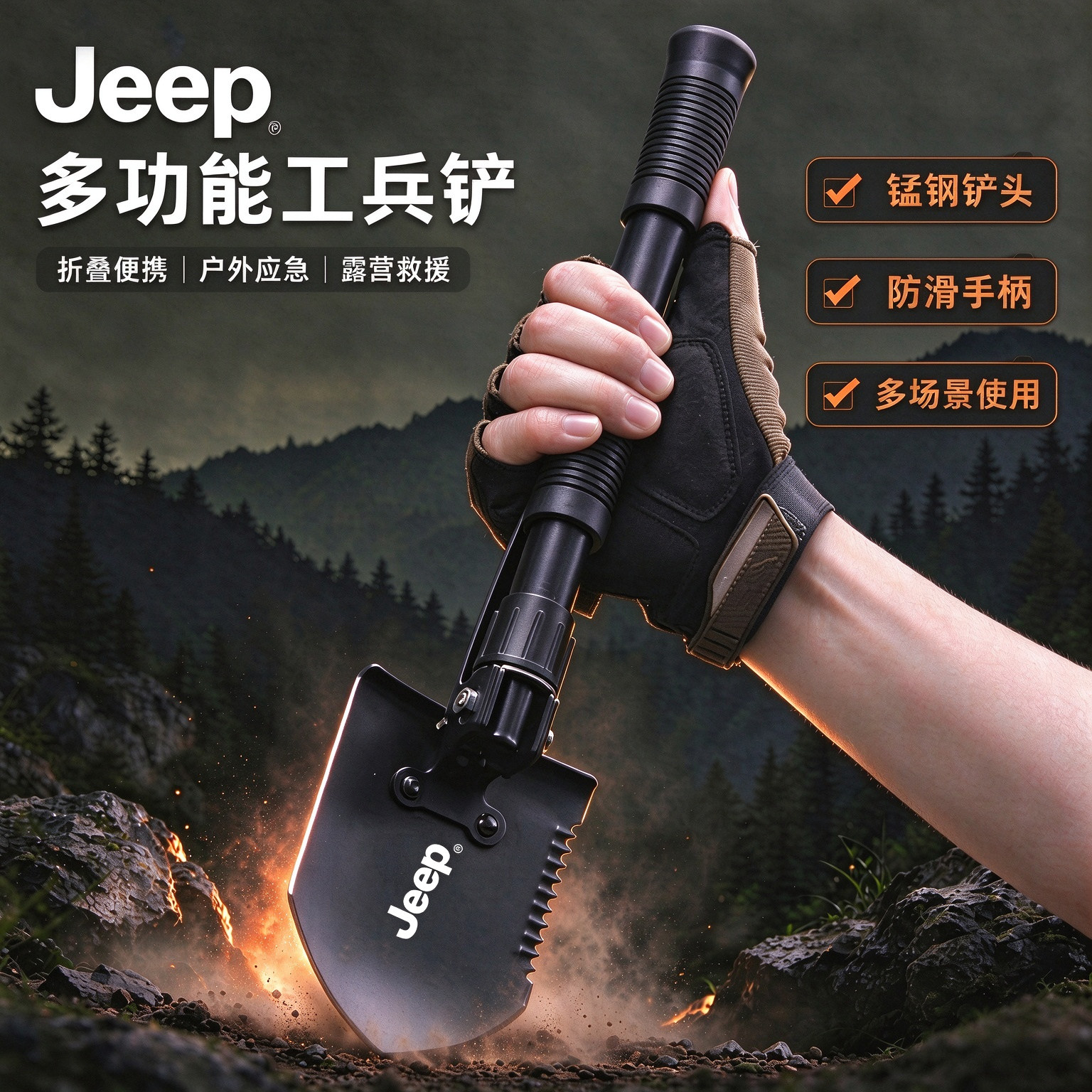 JEEP户外工兵铲多功能便携兵工铲