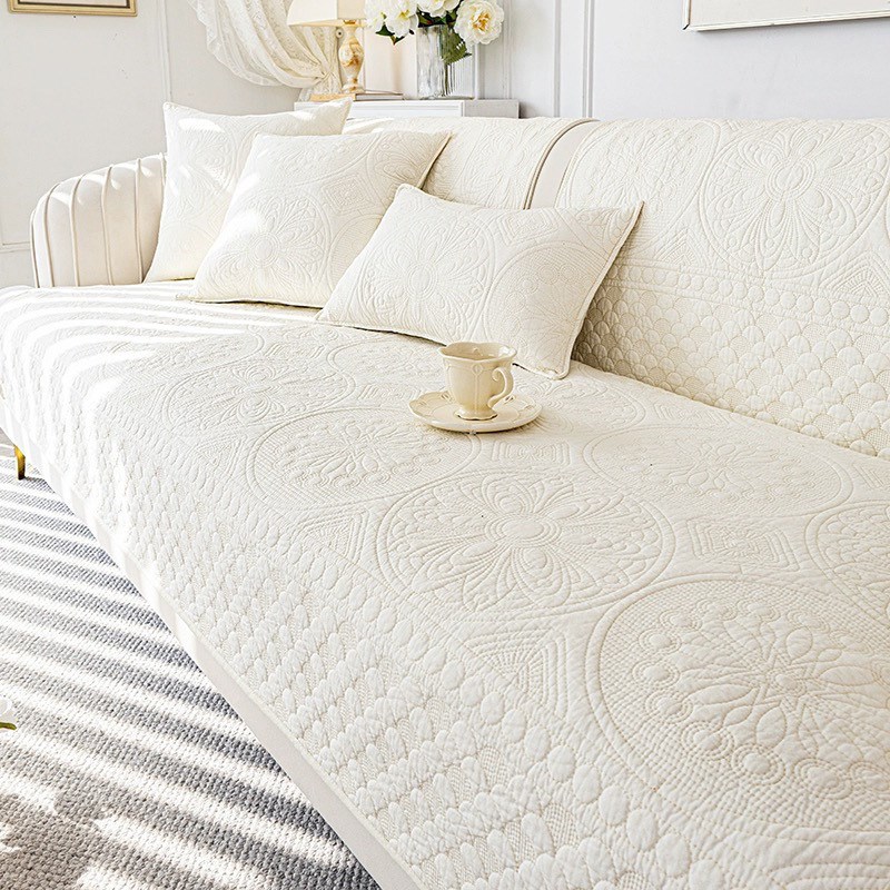 蔓越家 香榭花园 法式复古绣花全棉棉纯沙发垫靠背巾沙发套罩盖布