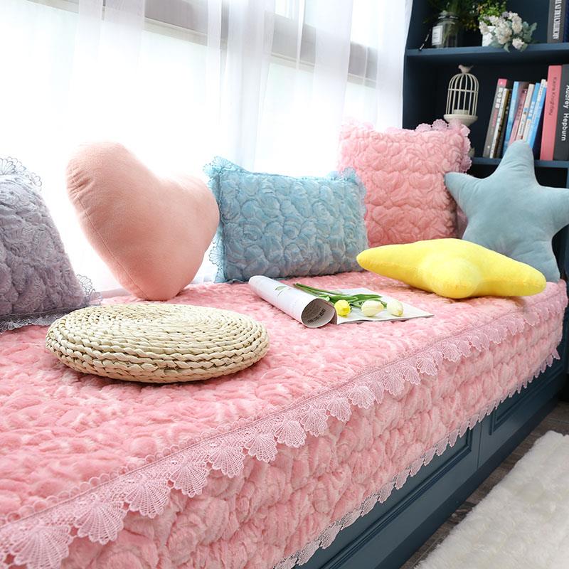 飘窗垫毛绒欧式窗台垫卧室公主 防滑阳台垫简约现代垫子定做