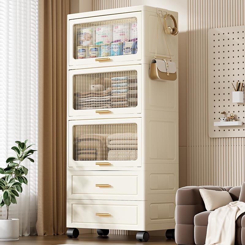 加厚翻盖收纳柜抽屉式塑料零食置物架客厅置物柜多层夹缝储物柜子