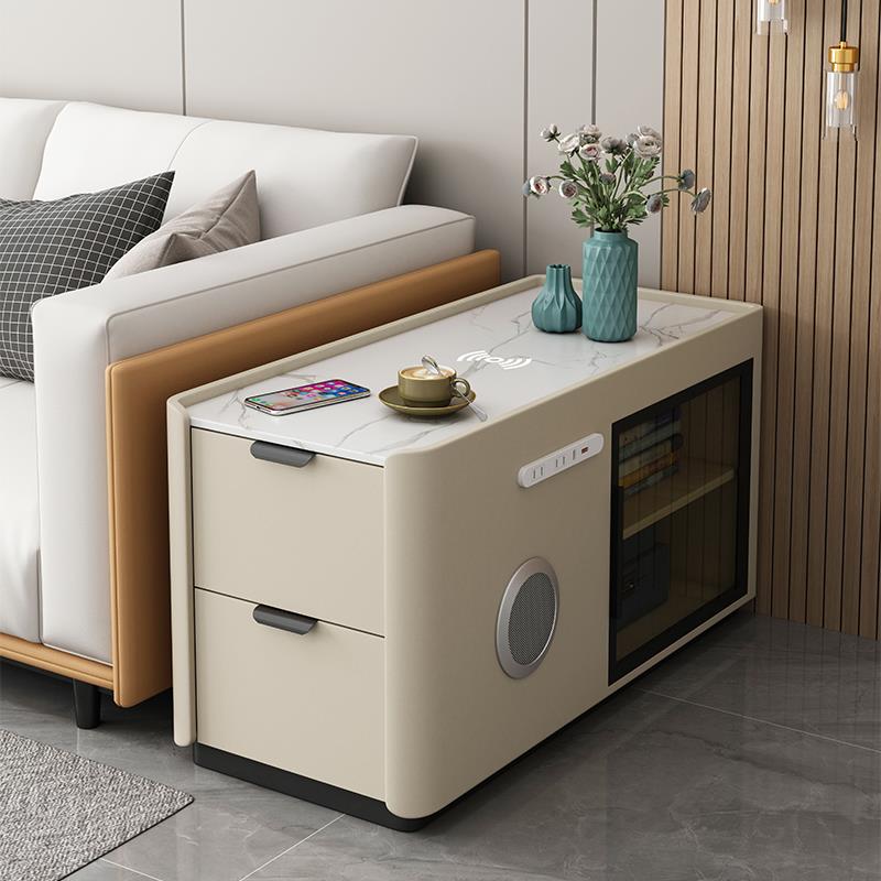 简约现代沙发边柜轻奢高级感客厅咖啡角几多功能白色极窄岩板边几