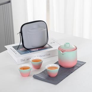 快客杯一壶三杯家用功夫户外露营随身便携包 粗陶旅行茶具套装