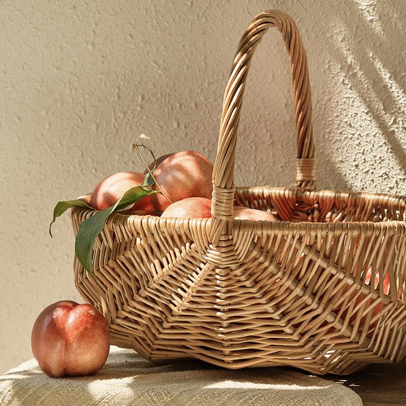 尚尙家居柳藤编篮子手提篮鸡蛋果篮编织筐购物篮野餐篮零食收纳
