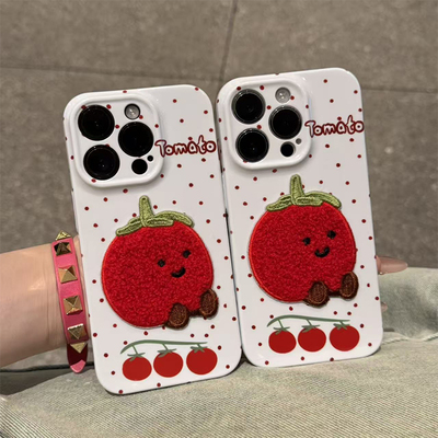 波点刺绣西红柿新款适用苹果17Pro手机壳iPhone15max小米16华为mate80pura70k60nova14荣耀300x100vivoiqoo13