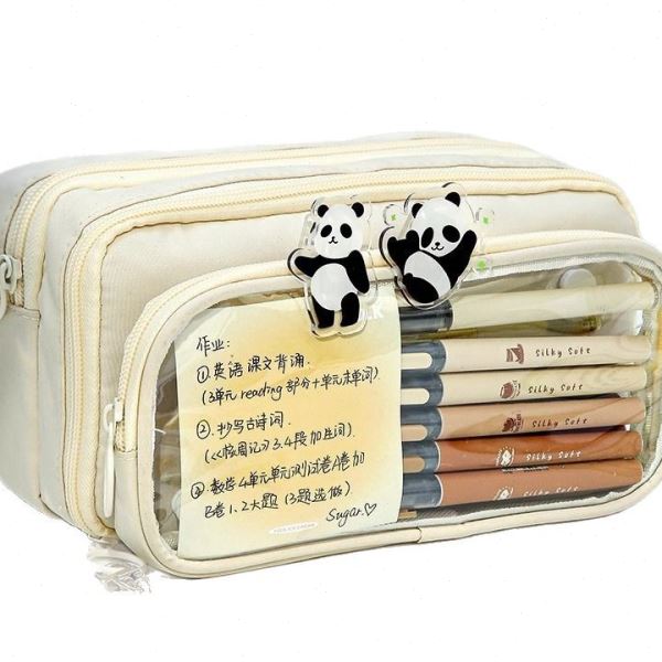 熊猫绿色痛包笔袋新款多功能可拆卸子母大容量初中小学铅笔文具盒