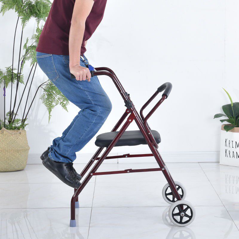 老人实用礼物老年手推车代步可坐购物买菜车可折叠两轮手推车