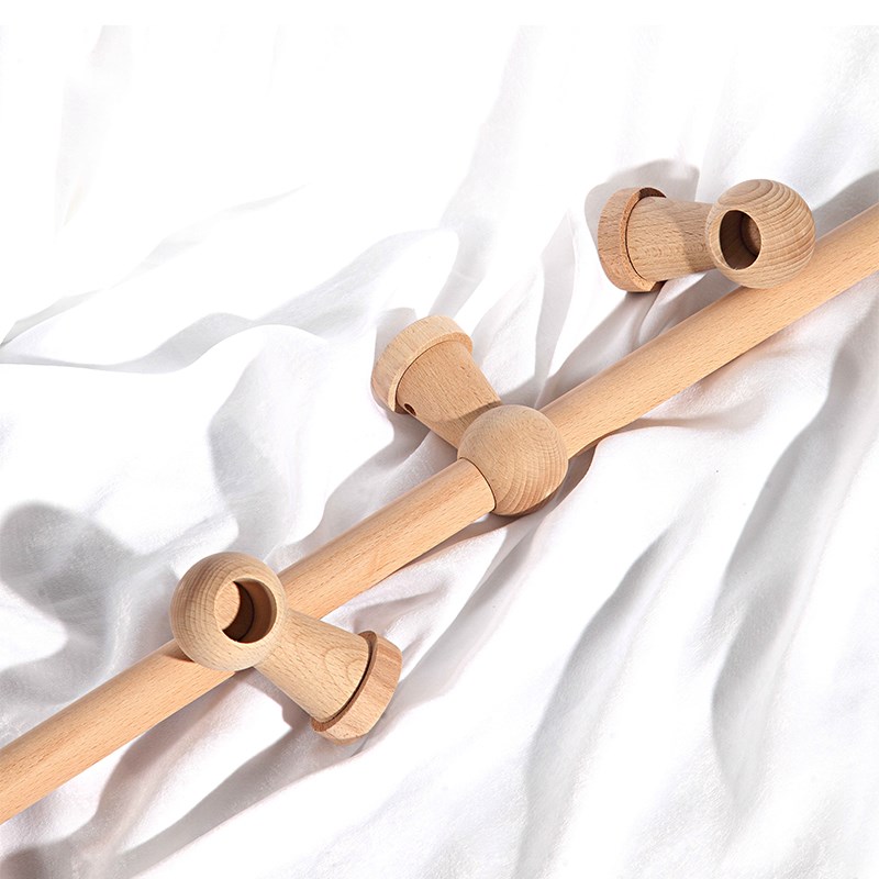 原木窗帘杆窗帘罗马杆简约支架木质罗马圈艺术支架打孔侧装孔卧室