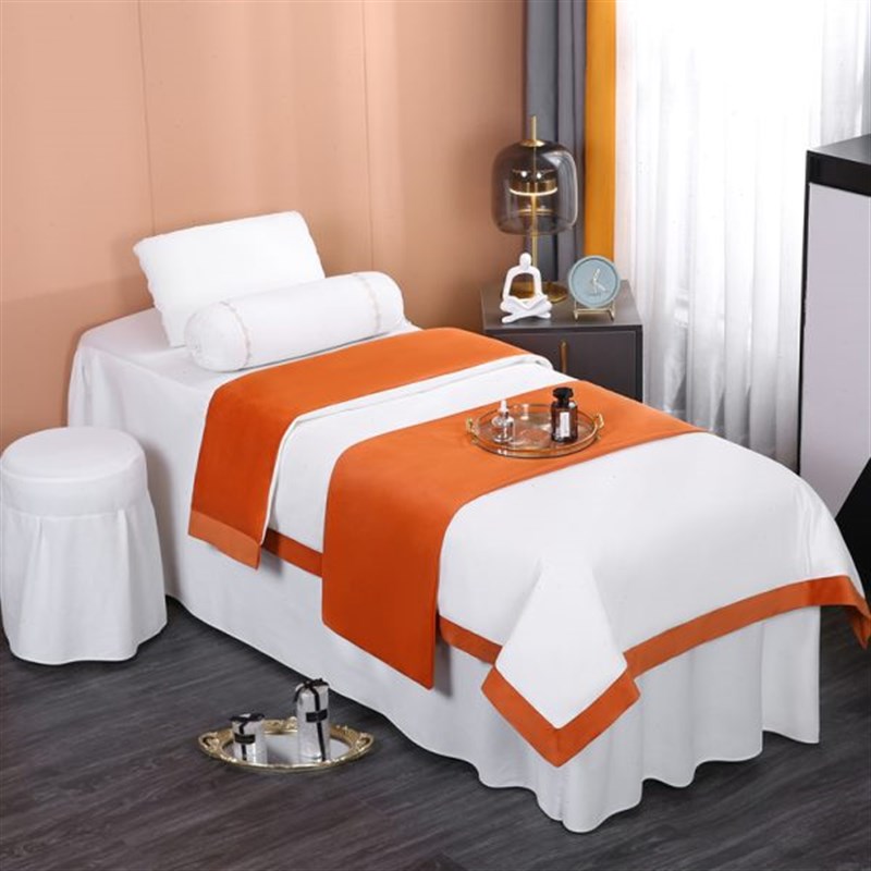 高端加厚美容按摩床罩四件套简z约欧式纯白色冬季美容院床裙可定