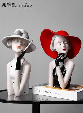 轻奢都市女孩个性摆件摩登女郎电视柜玄关美容店铺橱窗装饰工艺品