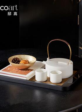 新中式茶楼东方美学样板房别墅装饰摆件茶室软装茶具托盘套装搭配