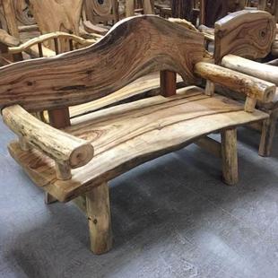 原生态实木沙发香樟木独板异形靠背休闲长椅客厅民宿双三人沙发椅