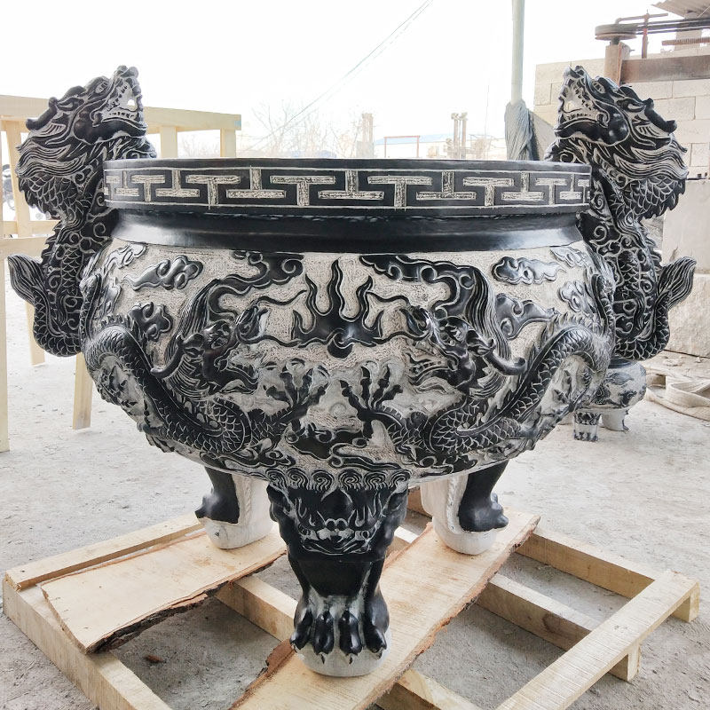 石雕香炉鼎圆形定制寺庙家族祠堂墓地烧香天然供奉双耳大型石头鼎