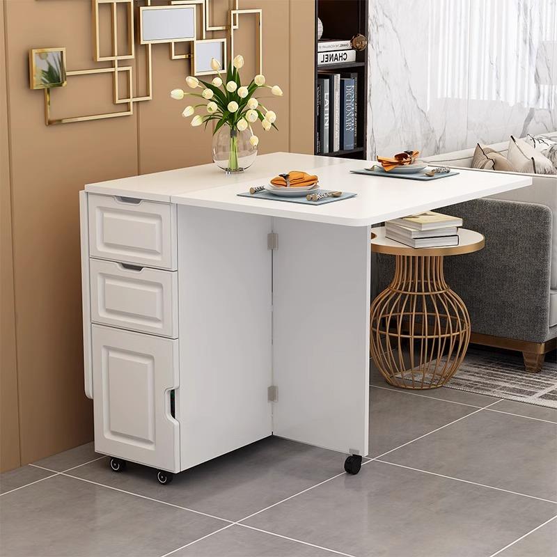 简易折叠餐桌小户型家用伸缩餐桌可移动带抽屉吃饭桌子出租房用