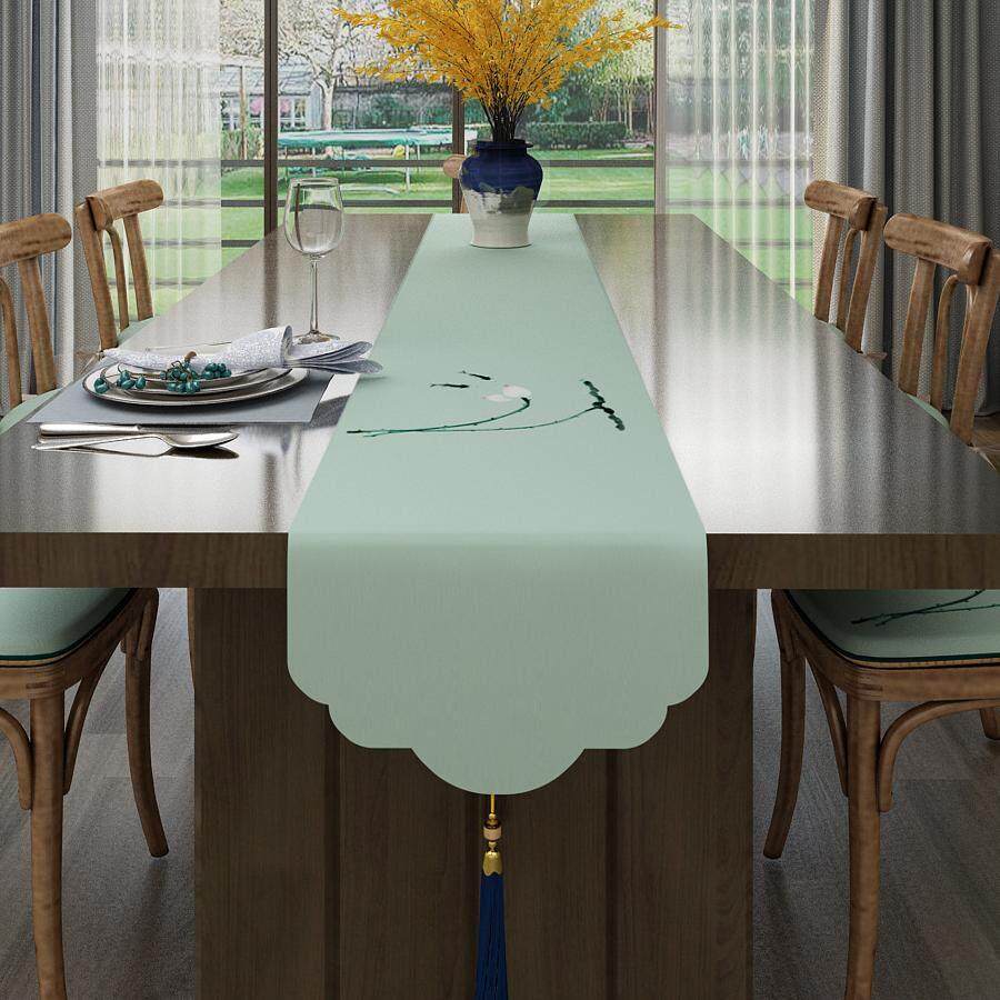 桌旗绿色荷花流苏款茶旗餐桌新中式现代简约亚麻茶桌垫布台布茶席,居家布艺,桌旗,淘宝优惠券,粉丝福利购,淘宝优惠卷