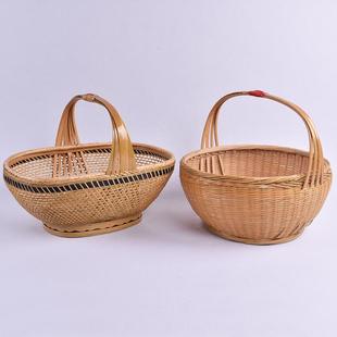 竹编竹篮手提篮子手工水果菜篮鸡蛋篮厨房收纳筐家用购物篮竹制品