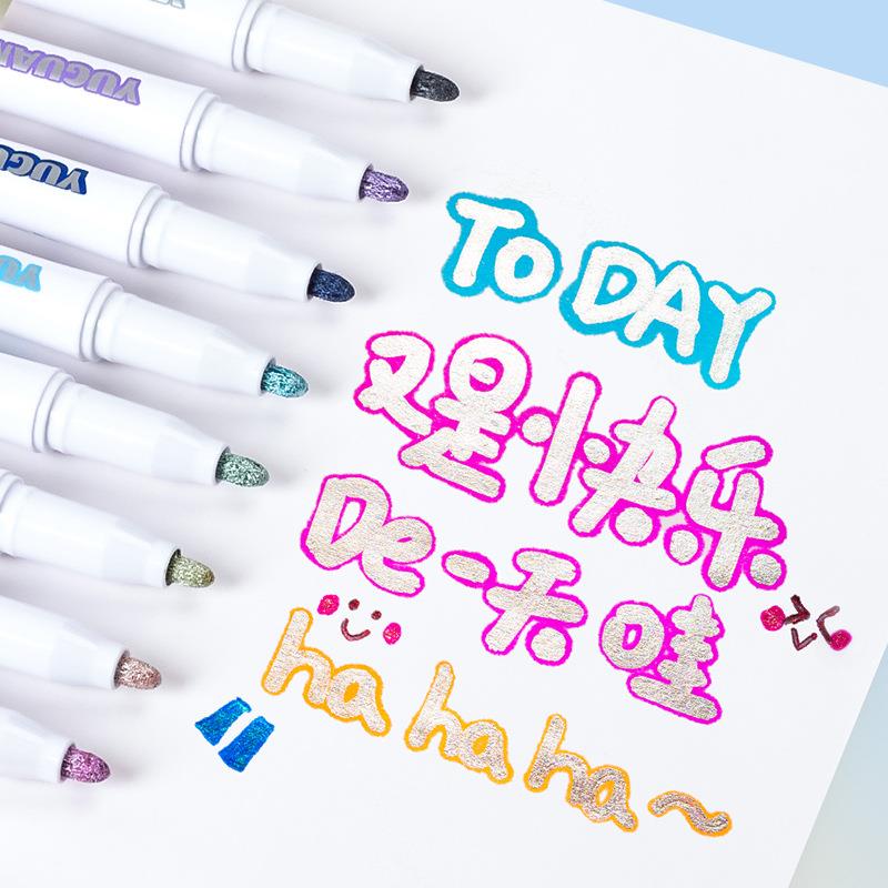 12色双线轮廓笔闪光笔大容量荧光笔学生用手抄报记号笔手帐笔彩笔