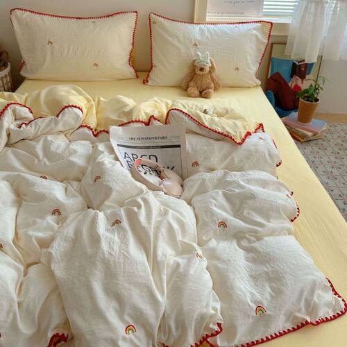 a类卡通刺绣水洗棉四件套