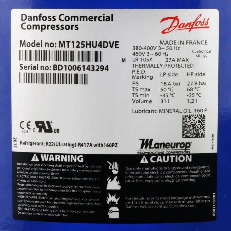 MT64HM4CVE MT100HS4DVE MTZ125HU4DVE丹佛斯美优乐冷库压缩机