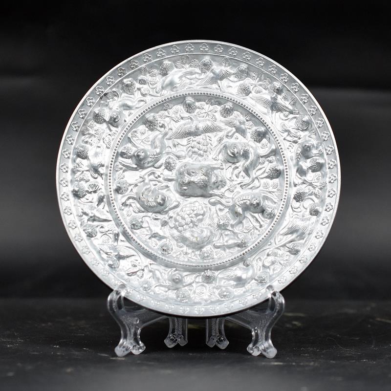 御如意仿古青铜器海兽葡萄镜铜镜家居客厅古典摆件古玩收藏装饰品