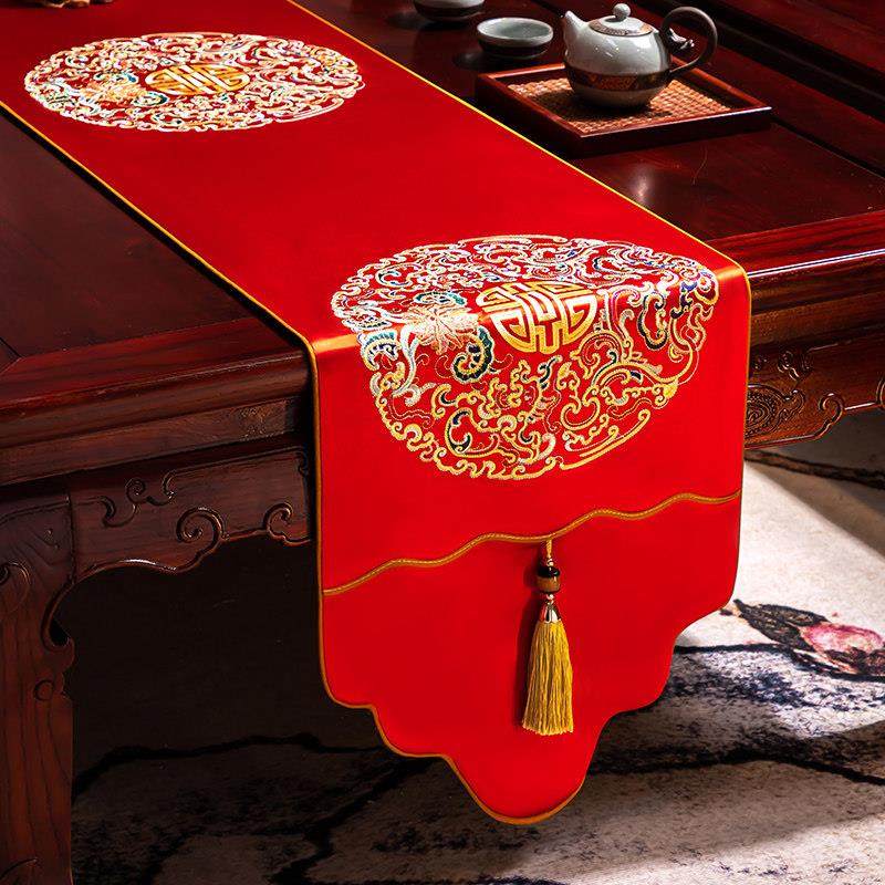 新年喜庆新中式桌布禅意桌旗布艺长条高端轻奢茶旗茶几布茶桌垫布,居家布艺,桌旗,淘宝优惠券,粉丝福利购,淘宝优惠卷