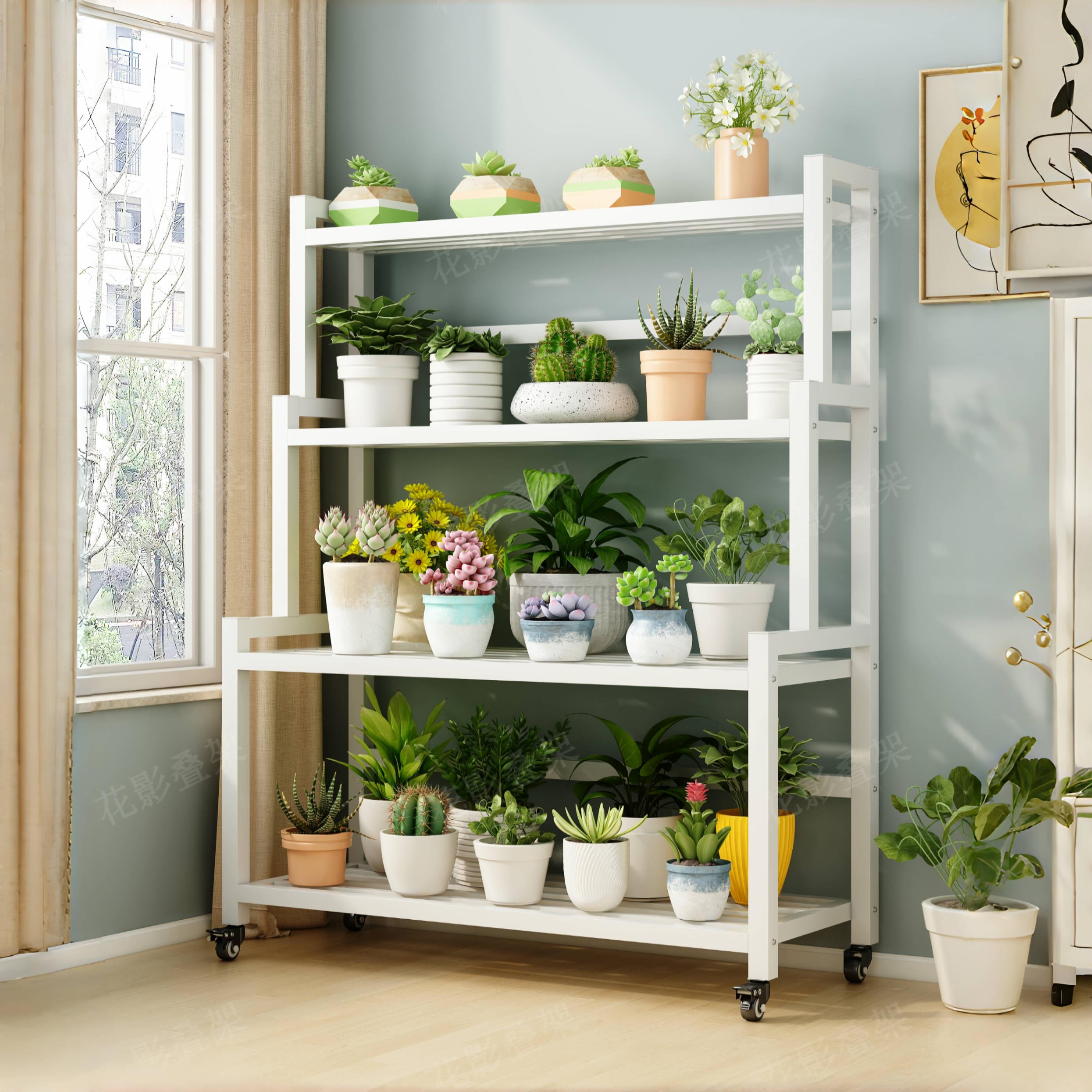 加粗花架子梯形多层可移动铁艺花架置物架带轮阳台室内客厅落地式