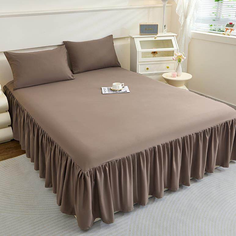 纯色简约床裙单件针织棉双层纱三件式床组1.2m1.5米1.8x2x2.2床罩