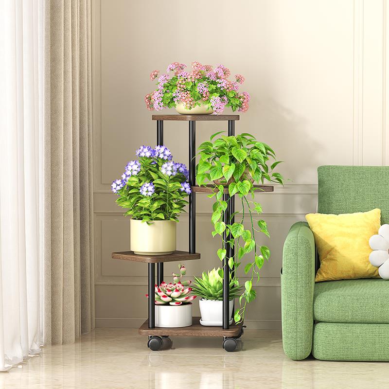 带轮铁艺置物架阳台花架子室内花架置物架客厅落地式电视柜旁盆栽