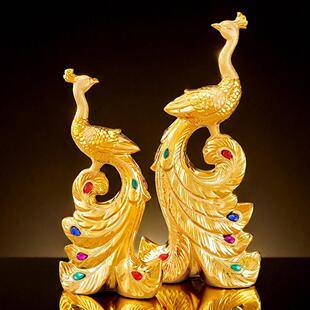 孔雀摆件客厅电视柜酒柜装饰品陶瓷电镀中式高档大气新款新房摆设