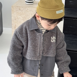 松韩屋（原创）男童外套2025秋冬新款儿童夹克衫洋气字母绣花加绒