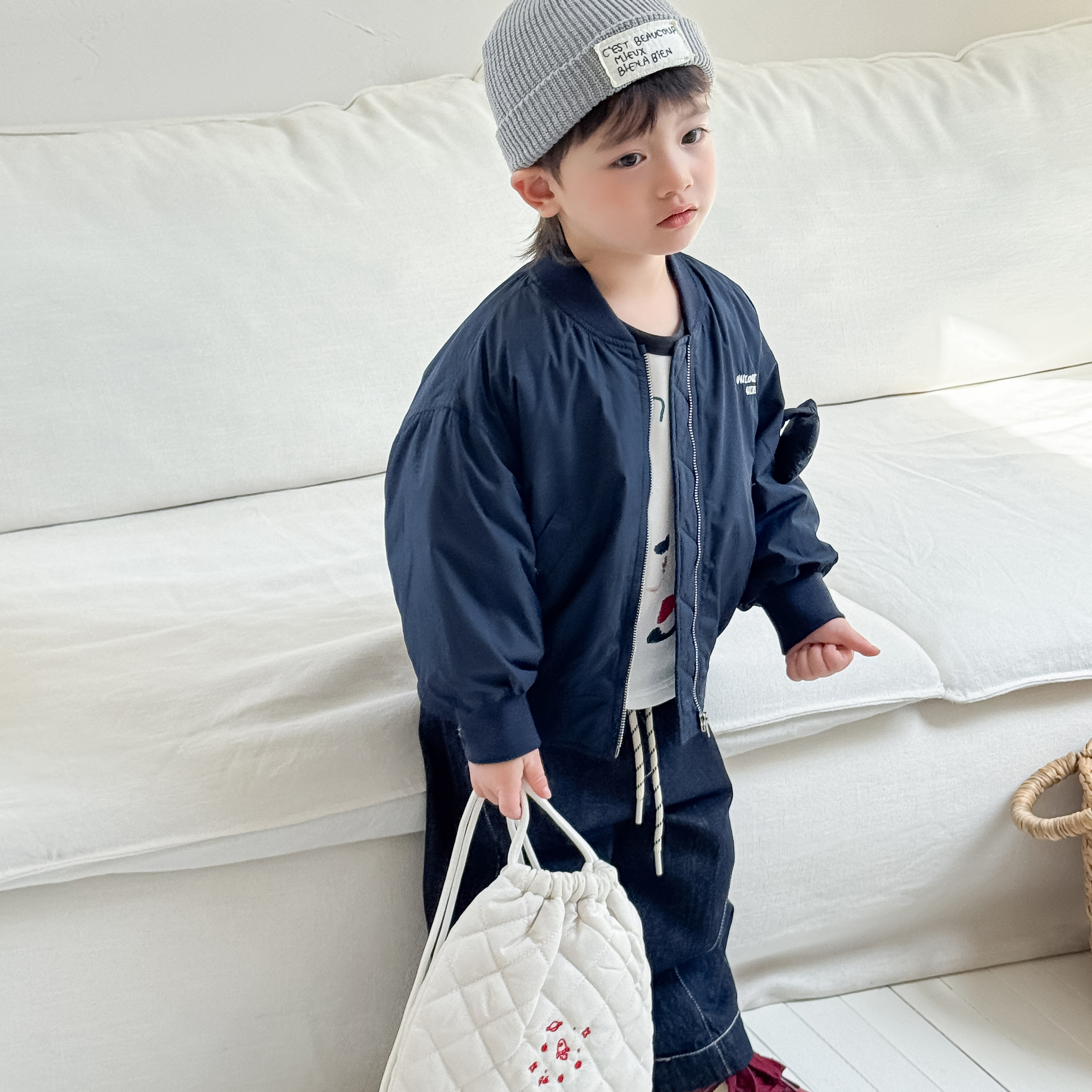 松韩屋原创男童外套2025秋冬新款儿童夹棉棒球服字母绣花夹克外套