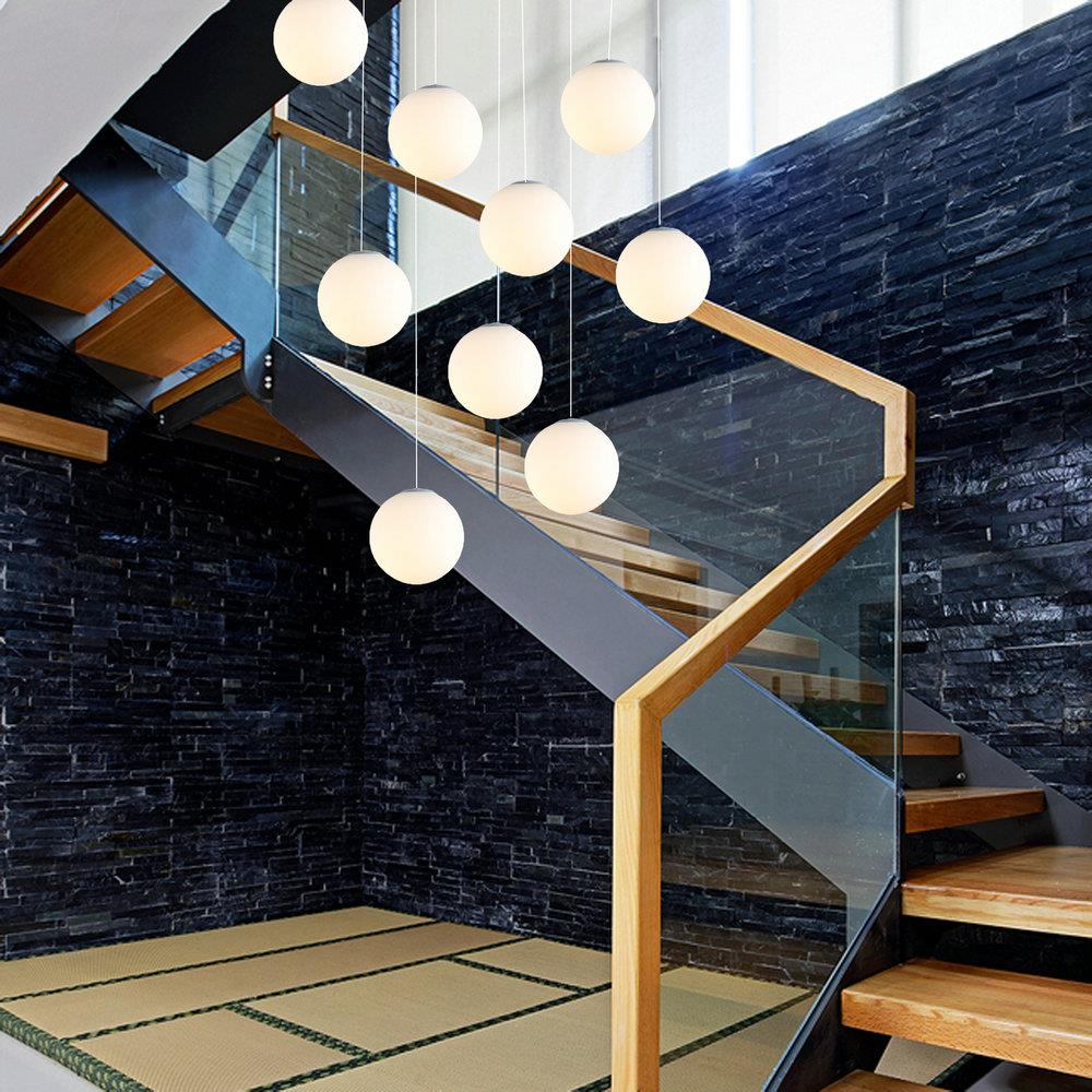 简约现代白复式楼鱼线旋转北楼色梯吊灯欧不规ZH668Z则l长oft客厅