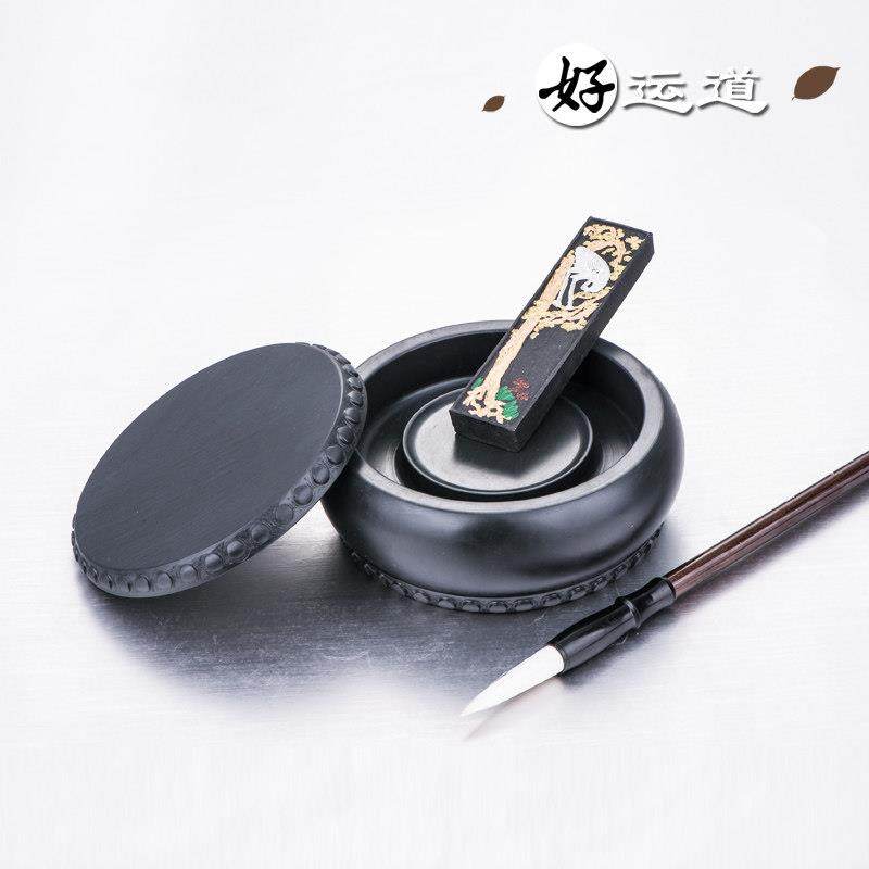 好运道房四宝实用学生砚文台带盖天砚然原石安徽好运道歙碟砚毛笔