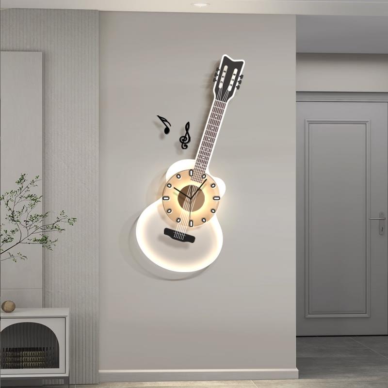 现代简约挂钟意客厅装饰画家灯用简约律动吉他创艺术网钟红时壁画
