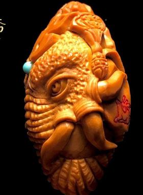 象神核雕雕橄榄核单籽精大象吊手25888捻玩手把件原籽雕刻小坠象