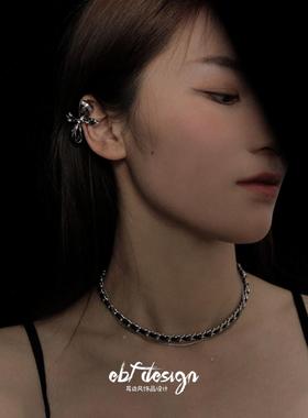 耳边 甜酷U双层链条辣妹in金属风链条P皮锁s骨链个性