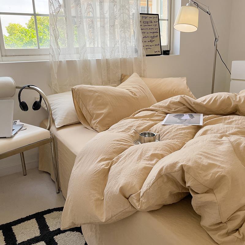 日式侘寂风色水洗棉麻款BFA四件套床品被套床笠床单生宿舍纯三学