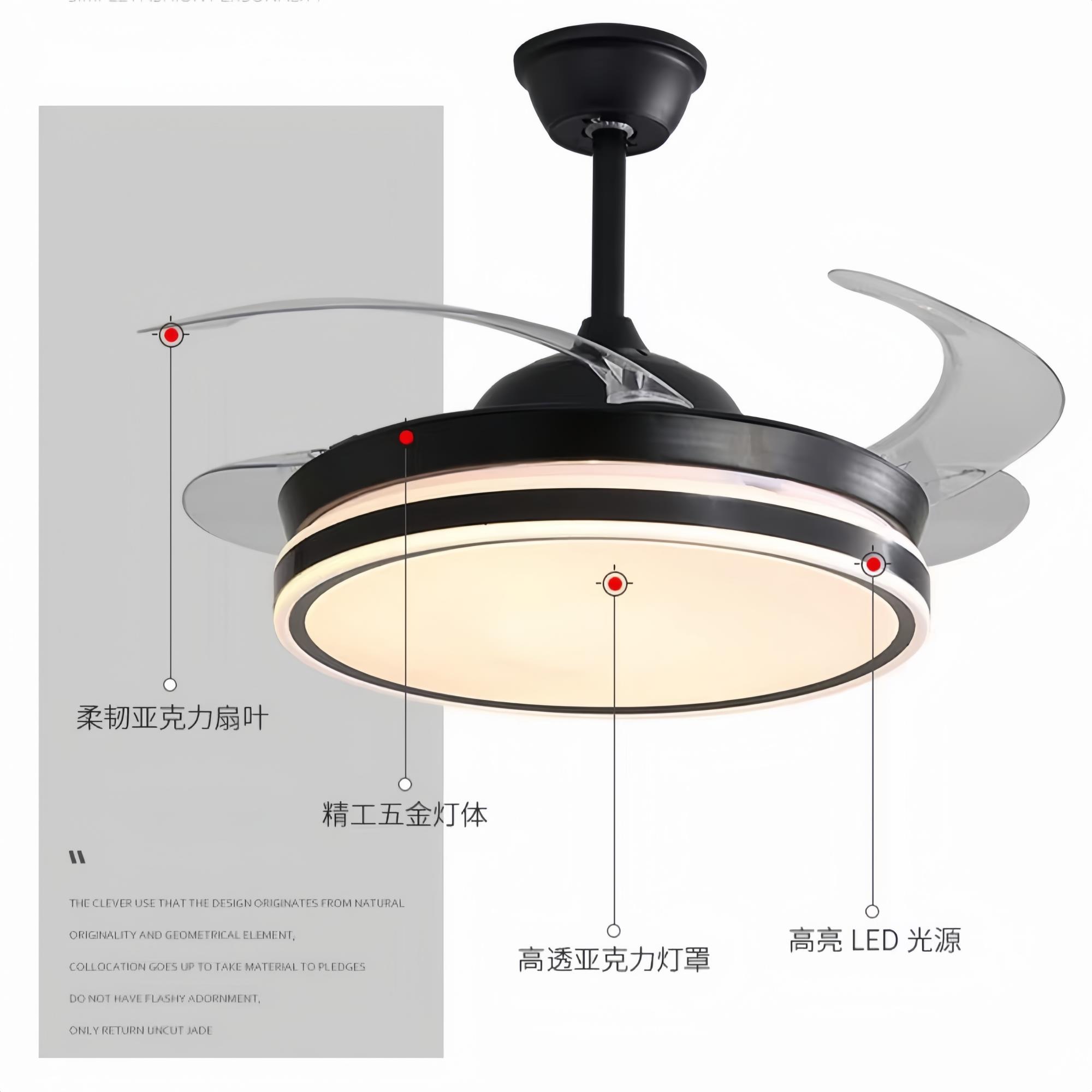 款4寸隐形吊扇厅灯2025新饭8厅饭卧室吸顶灯北欧灯扇一QTD体吊灯